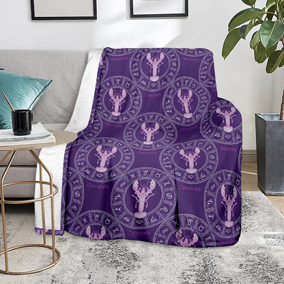 Purple Cancer Zodiac Pattern Print Blanket