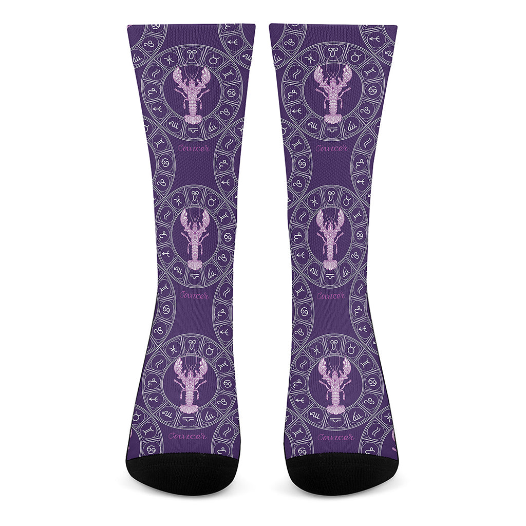 Purple Cancer Zodiac Pattern Print Crew Socks