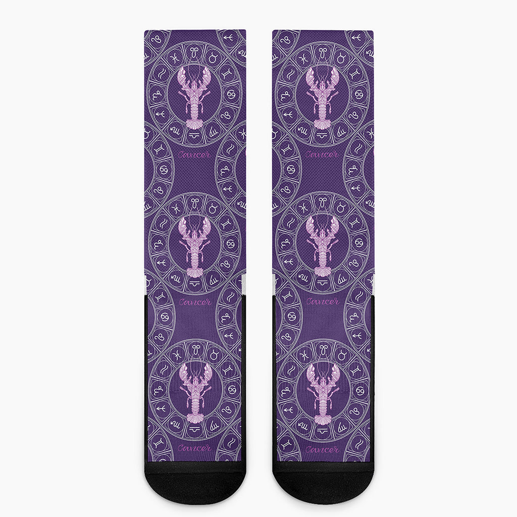 Purple Cancer Zodiac Pattern Print Crew Socks