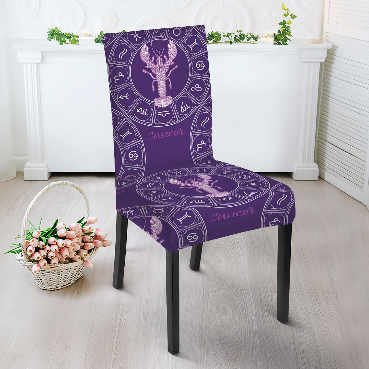 Purple Cancer Zodiac Pattern Print Dining Chair Slipcover