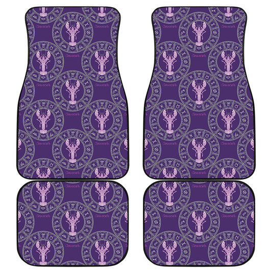Purple Cancer Zodiac Pattern Print Front and Back Car Floor Mats