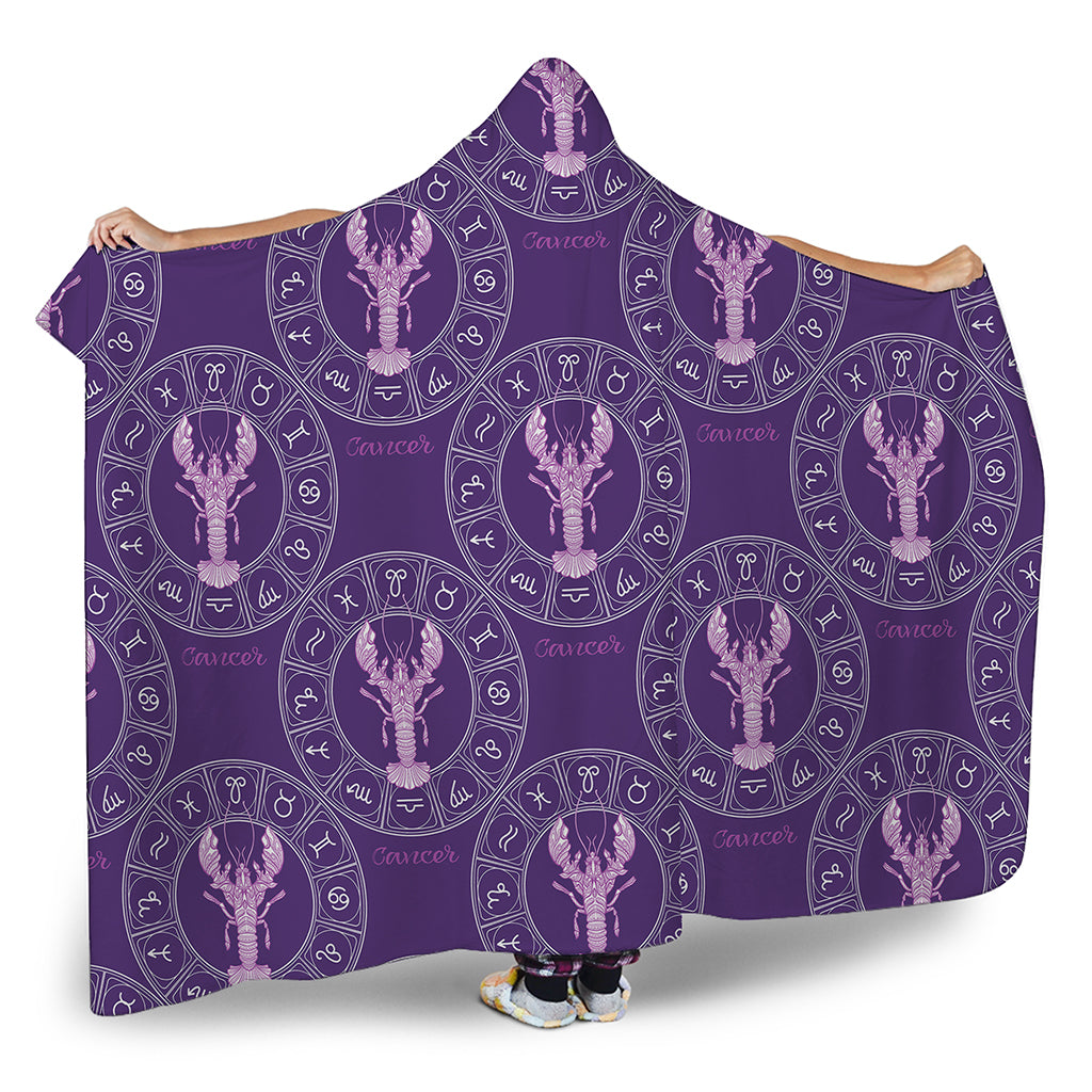 Purple Cancer Zodiac Pattern Print Hooded Blanket