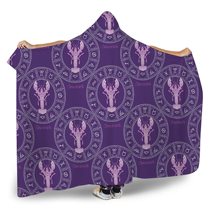 Purple Cancer Zodiac Pattern Print Hooded Blanket