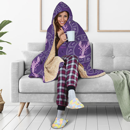 Purple Cancer Zodiac Pattern Print Hooded Blanket