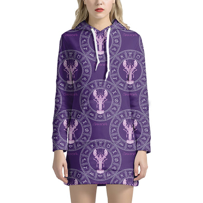 Purple Cancer Zodiac Pattern Print Hoodie Dress