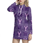 Purple Cancer Zodiac Pattern Print Hoodie Dress