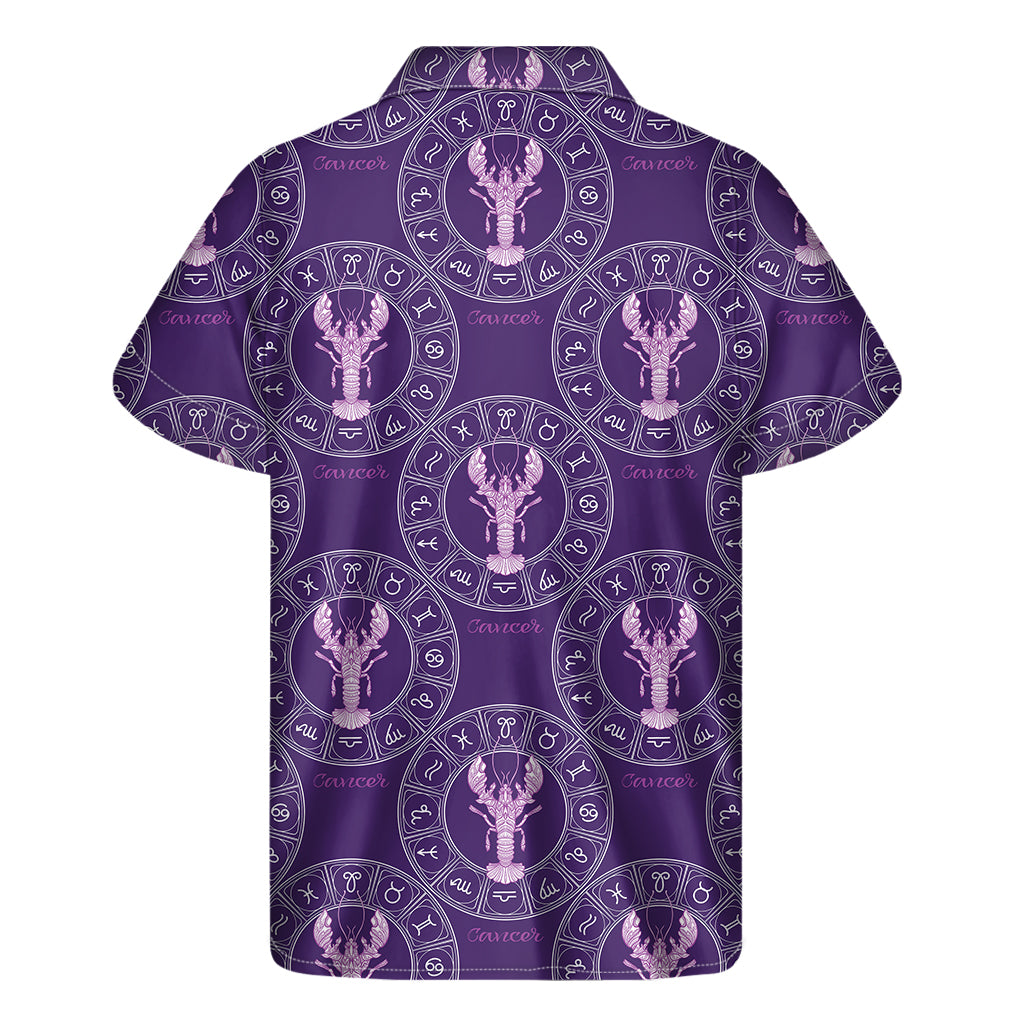 Purple Cancer Zodiac Pattern Print Men's Short Sleeve Shirt