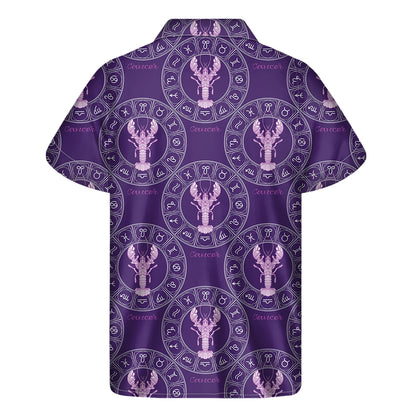 Purple Cancer Zodiac Pattern Print Men's Short Sleeve Shirt