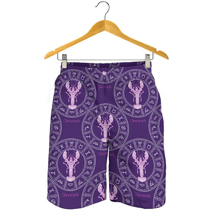 Purple Cancer Zodiac Pattern Print Men's Shorts