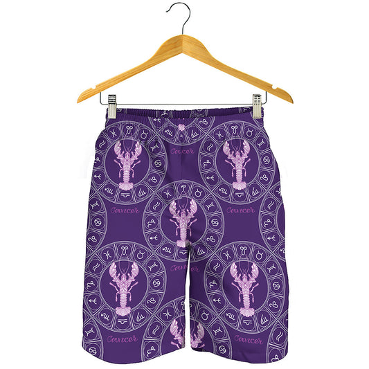 Purple Cancer Zodiac Pattern Print Men's Shorts
