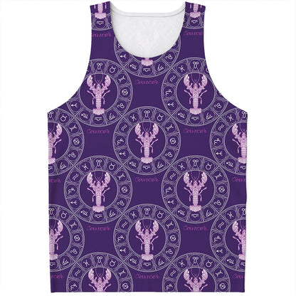 Purple Cancer Zodiac Pattern Print Men's Tank Top
