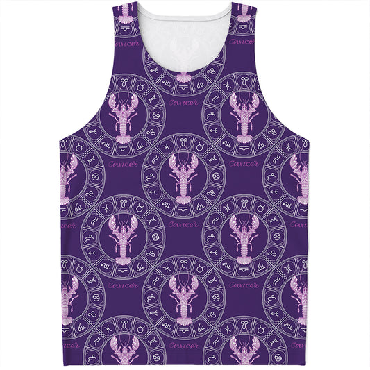 Purple Cancer Zodiac Pattern Print Men's Tank Top