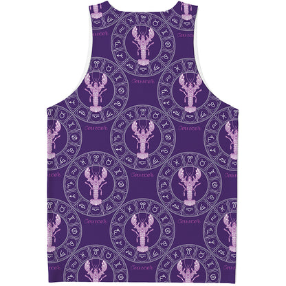 Purple Cancer Zodiac Pattern Print Men's Tank Top