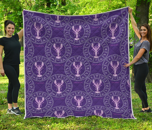 Purple Cancer Zodiac Pattern Print Quilt