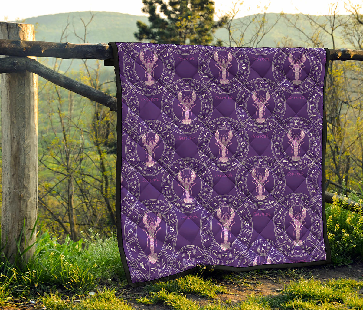 Purple Cancer Zodiac Pattern Print Quilt