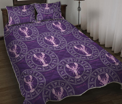 Purple Cancer Zodiac Pattern Print Quilt Bed Set