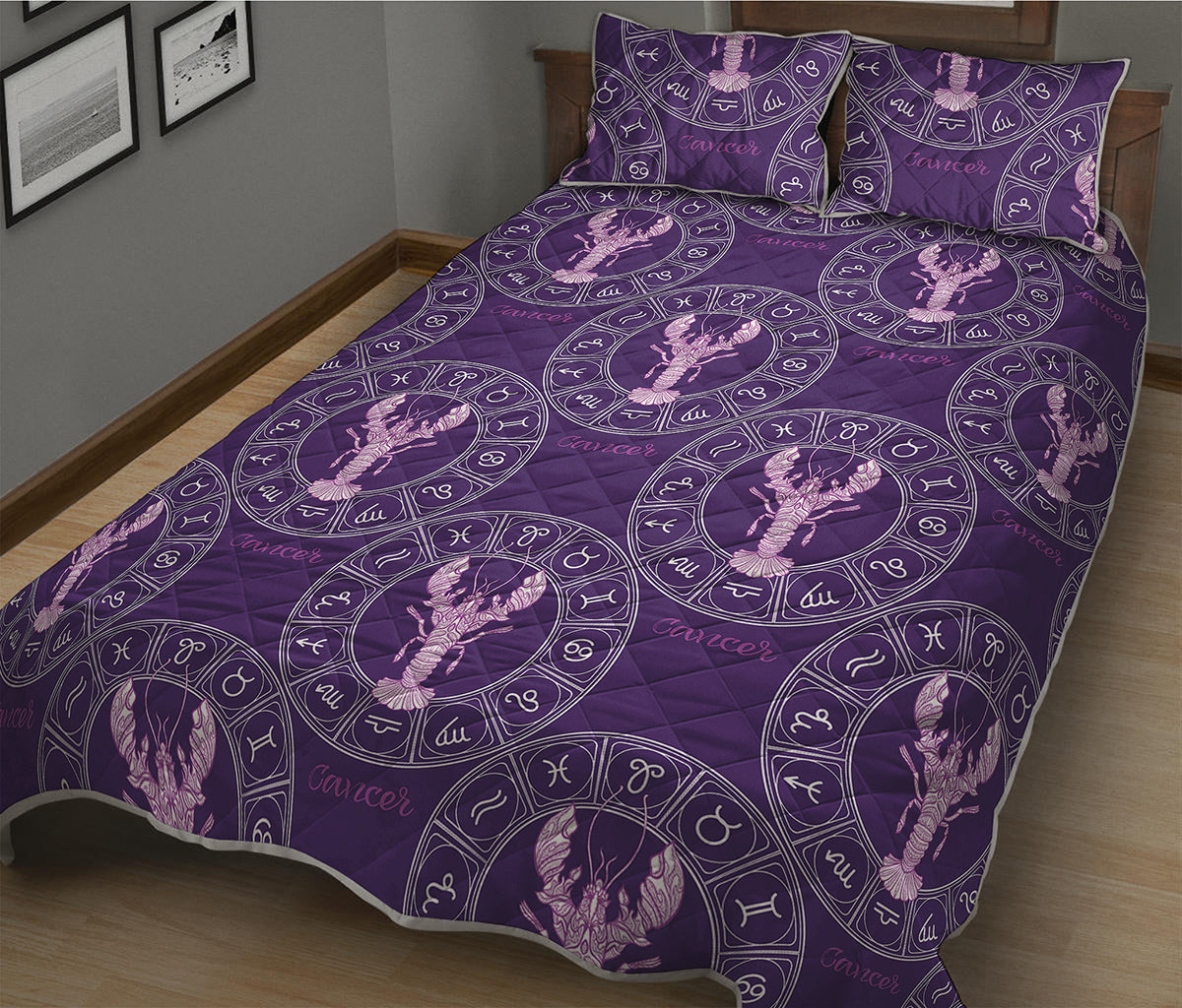 Purple Cancer Zodiac Pattern Print Quilt Bed Set