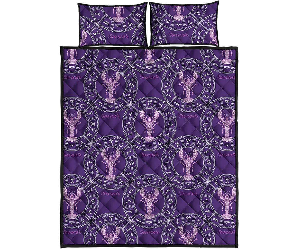 Purple Cancer Zodiac Pattern Print Quilt Bed Set