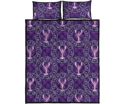Purple Cancer Zodiac Pattern Print Quilt Bed Set