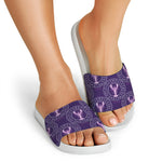 Purple Cancer Zodiac Pattern Print White Slide Sandals