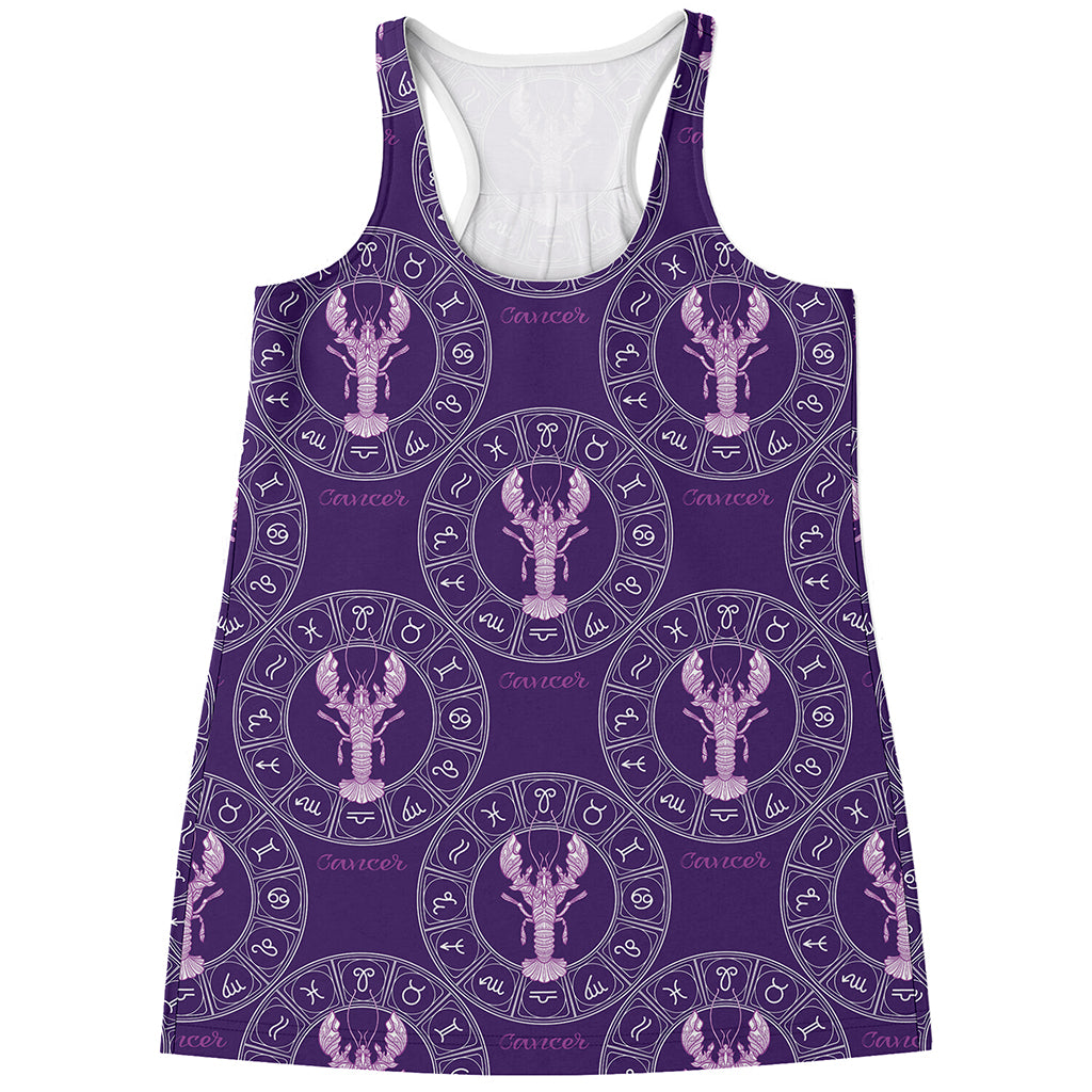 Purple Cancer Zodiac Pattern Print Women's Racerback Tank Top