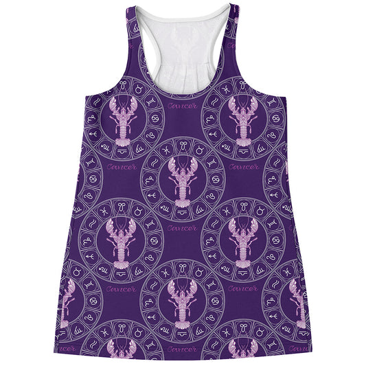 Purple Cancer Zodiac Pattern Print Women's Racerback Tank Top