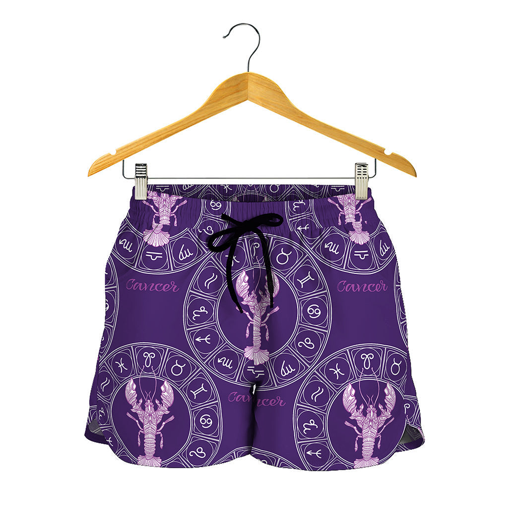 Purple Cancer Zodiac Pattern Print Women's Shorts