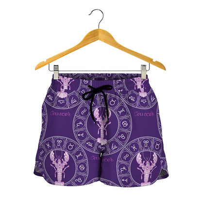 Purple Cancer Zodiac Pattern Print Women's Shorts