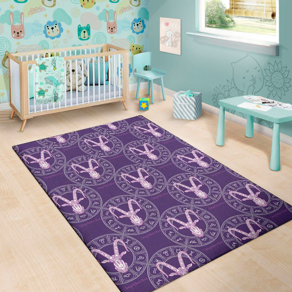 Purple Capricorn Zodiac Pattern Print Area Rug