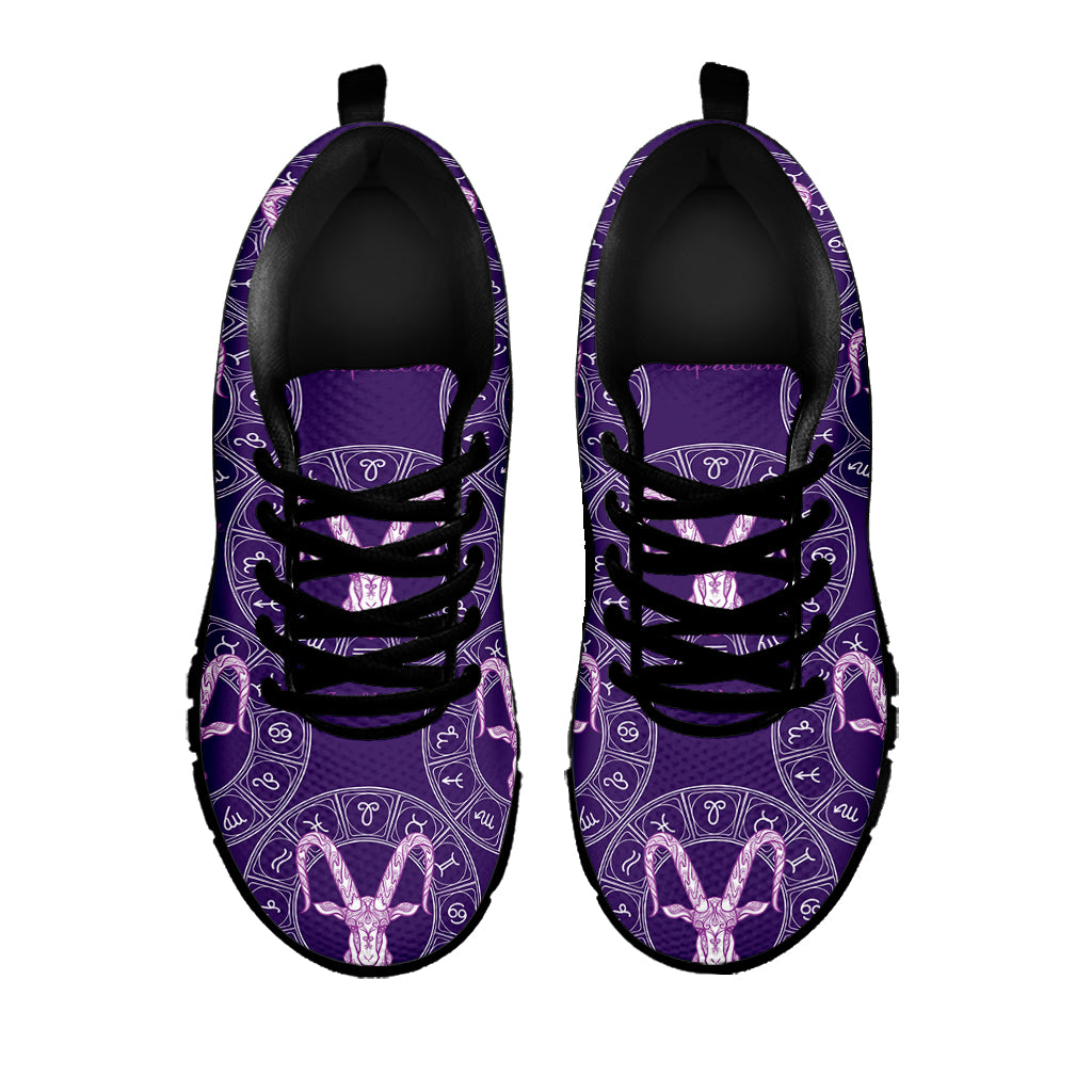 Purple Capricorn Zodiac Pattern Print Black Sneakers
