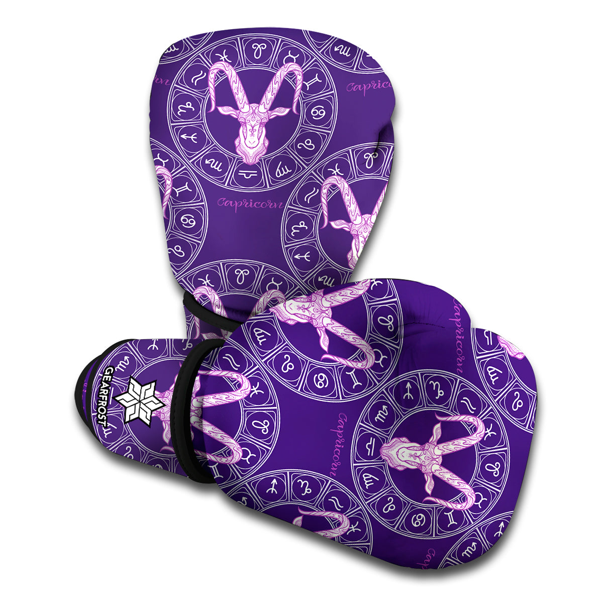 Purple Capricorn Zodiac Pattern Print Boxing Gloves