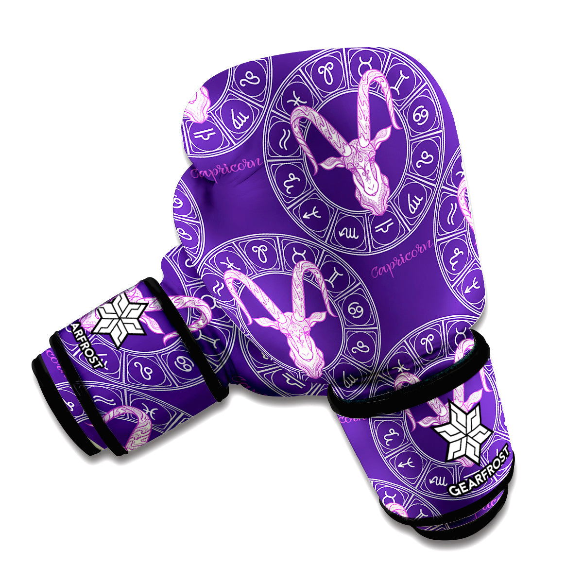 Purple Capricorn Zodiac Pattern Print Boxing Gloves