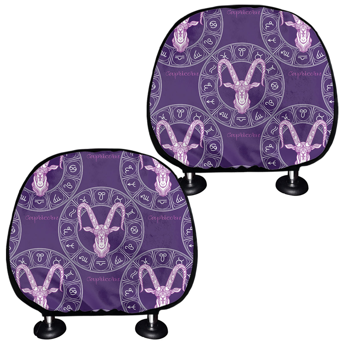 Purple Capricorn Zodiac Pattern Print Car Headrest Covers