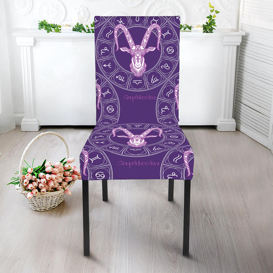 Purple Capricorn Zodiac Pattern Print Dining Chair Slipcover