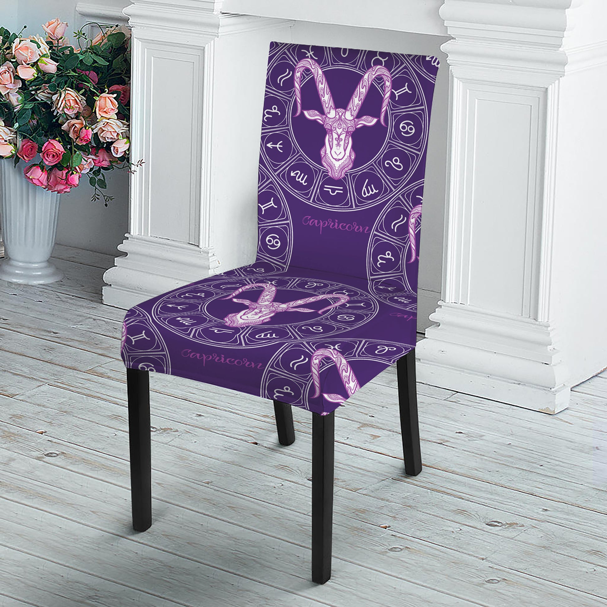 Purple Capricorn Zodiac Pattern Print Dining Chair Slipcover