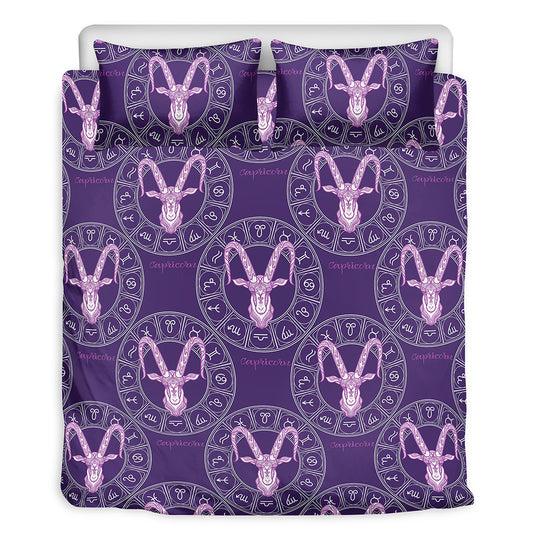Purple Capricorn Zodiac Pattern Print Duvet Cover Bedding Set