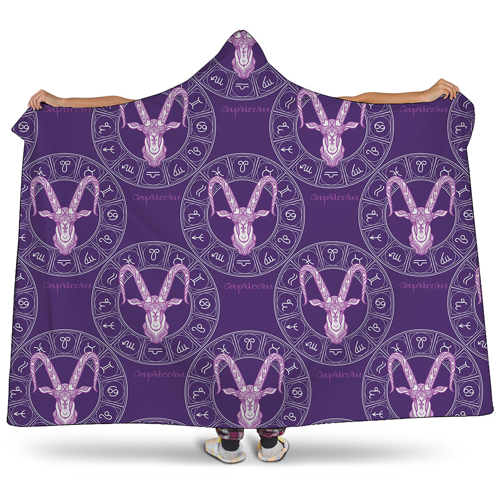Purple Capricorn Zodiac Pattern Print Hooded Blanket