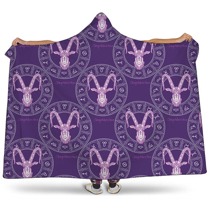 Purple Capricorn Zodiac Pattern Print Hooded Blanket
