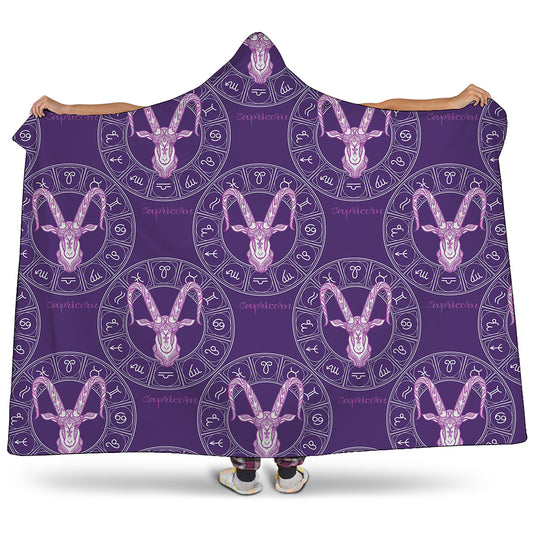 Purple Capricorn Zodiac Pattern Print Hooded Blanket