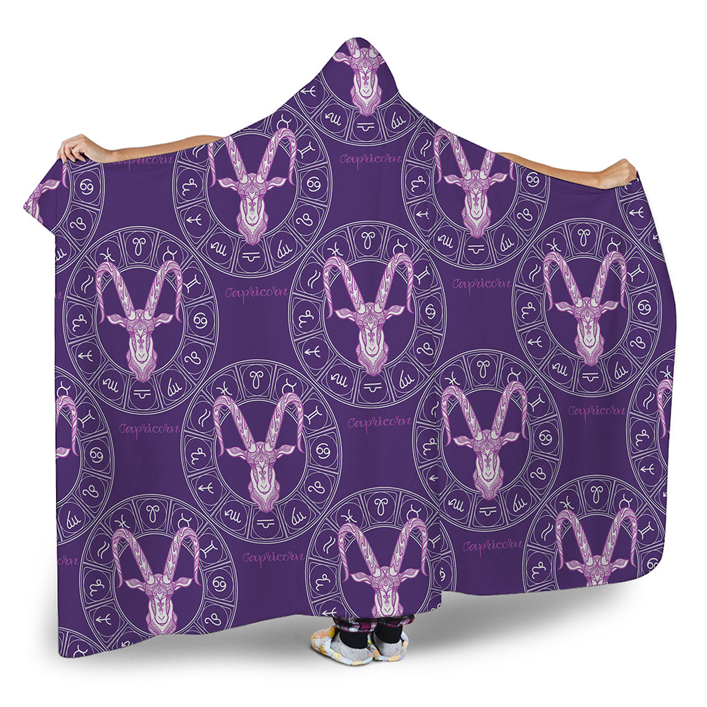 Purple Capricorn Zodiac Pattern Print Hooded Blanket