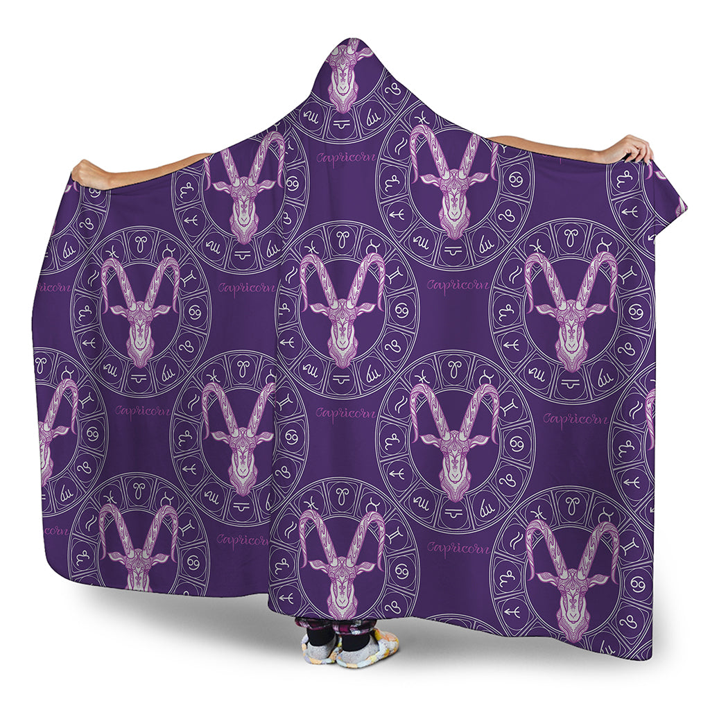 Purple Capricorn Zodiac Pattern Print Hooded Blanket
