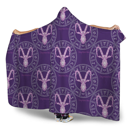 Purple Capricorn Zodiac Pattern Print Hooded Blanket