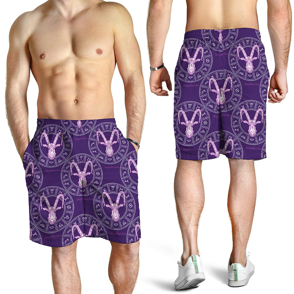 Purple Capricorn Zodiac Pattern Print Men's Shorts