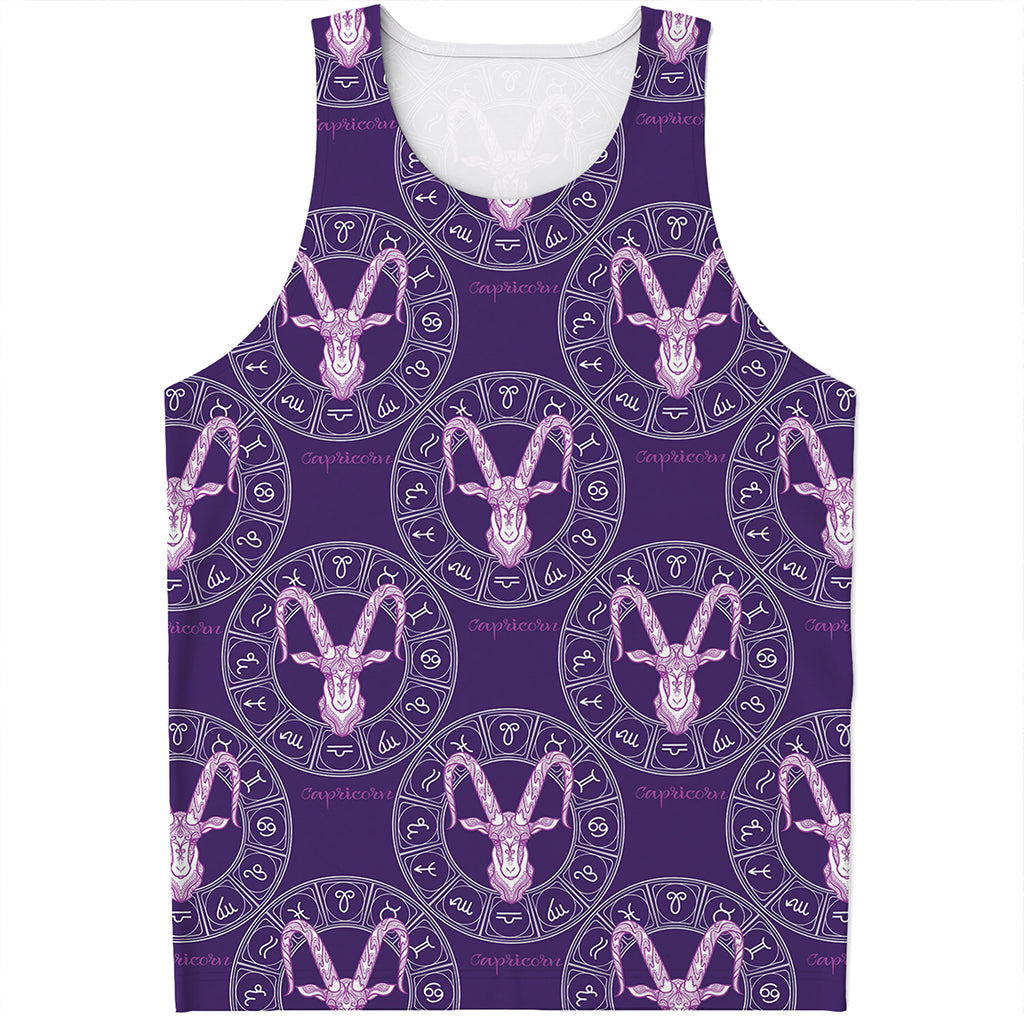 Purple Capricorn Zodiac Pattern Print Men's Tank Top