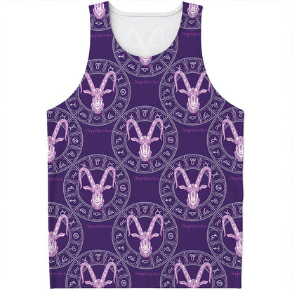 Purple Capricorn Zodiac Pattern Print Men's Tank Top