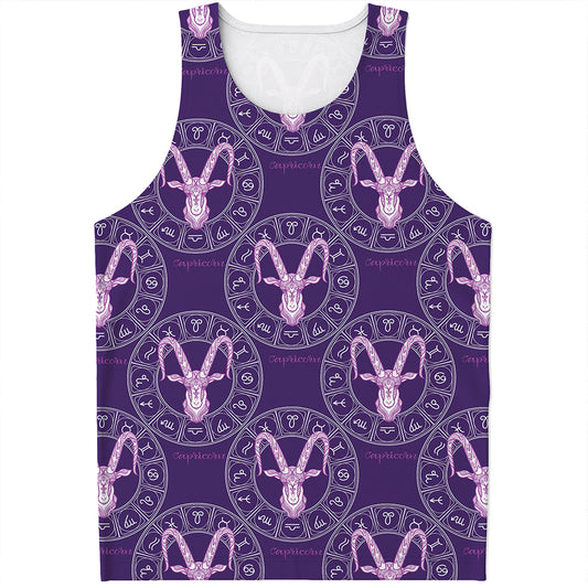 Purple Capricorn Zodiac Pattern Print Men's Tank Top