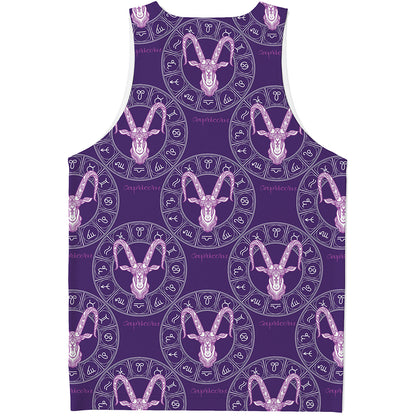 Purple Capricorn Zodiac Pattern Print Men's Tank Top