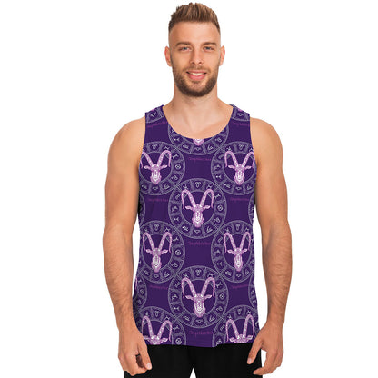 Purple Capricorn Zodiac Pattern Print Men's Tank Top