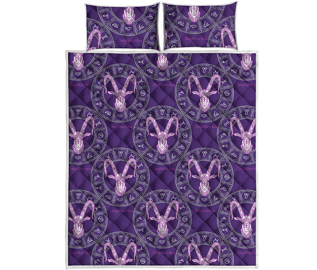 Purple Capricorn Zodiac Pattern Print Quilt Bed Set