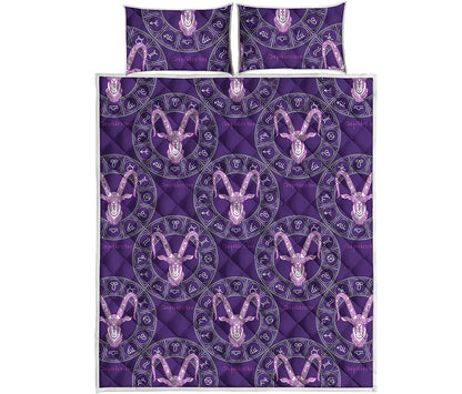 Purple Capricorn Zodiac Pattern Print Quilt Bed Set